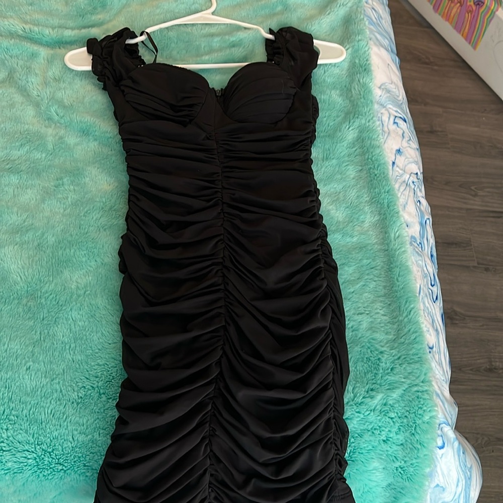 Black Ruched Mini Dress